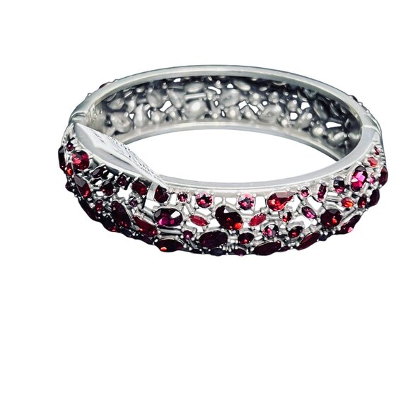 Brighton Silver Tone W/ Ruby Red Glass Rhinestones Hinged Bangle Bracelet (5932) - Picture 5 of 9